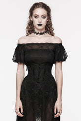 Black Floral Embroidery Mesh Women's Gothic Underbust Corset
